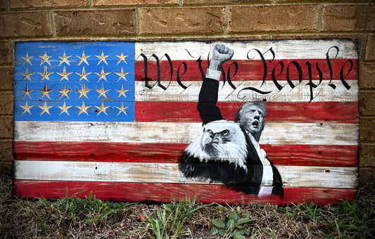 Reclaimed Wood Hanging Trump Flag (hand painted)