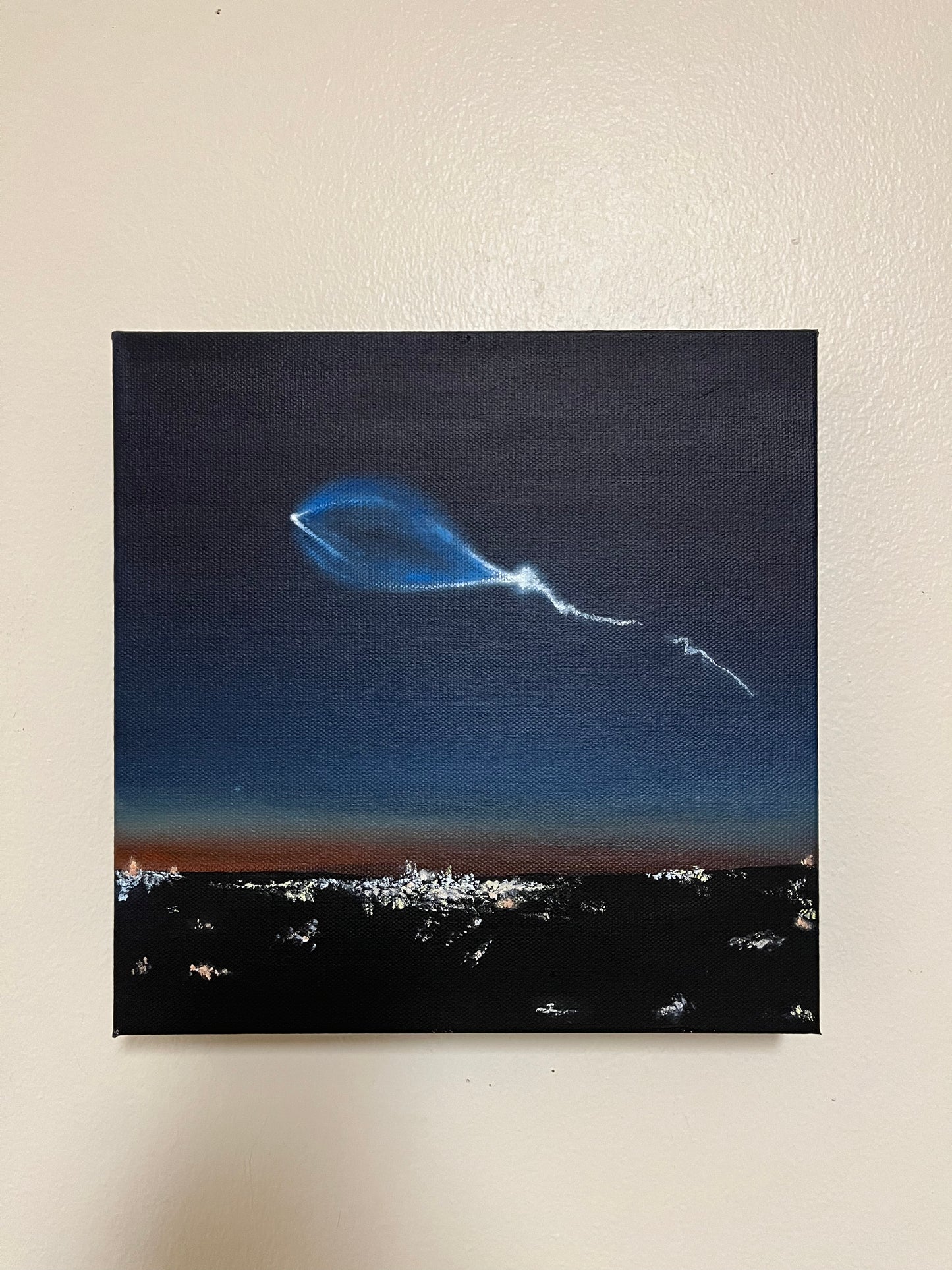 10x10inch Falcon9 Twilight Effect GLOW IN THE DARK acrylic painting