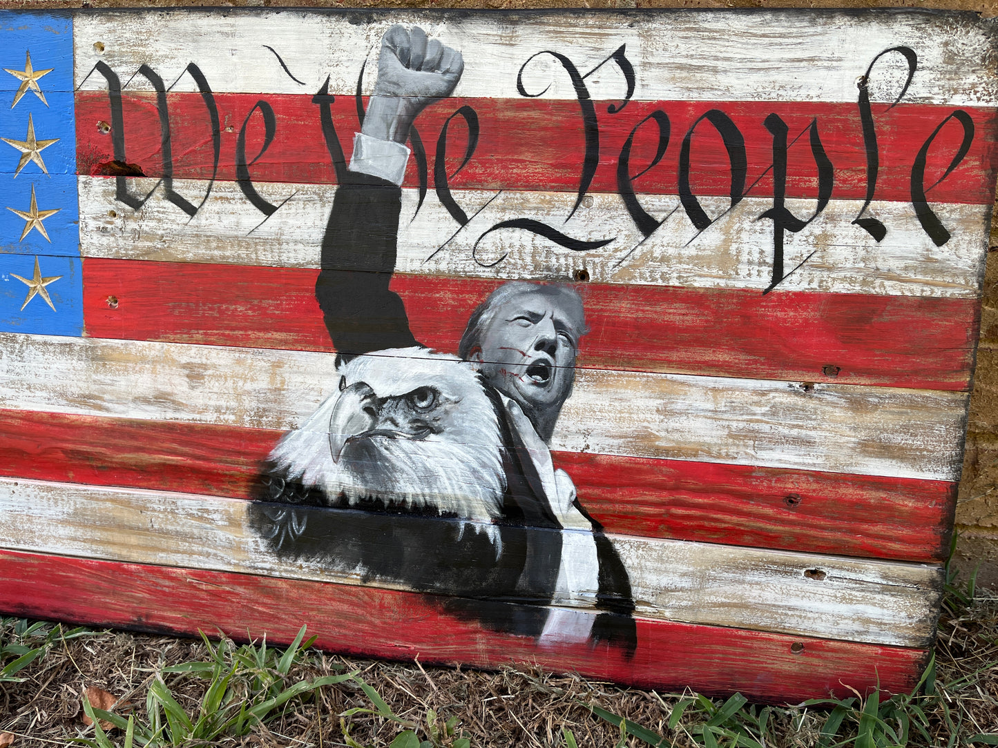 Reclaimed Wood Hanging Trump Flag (hand painted)